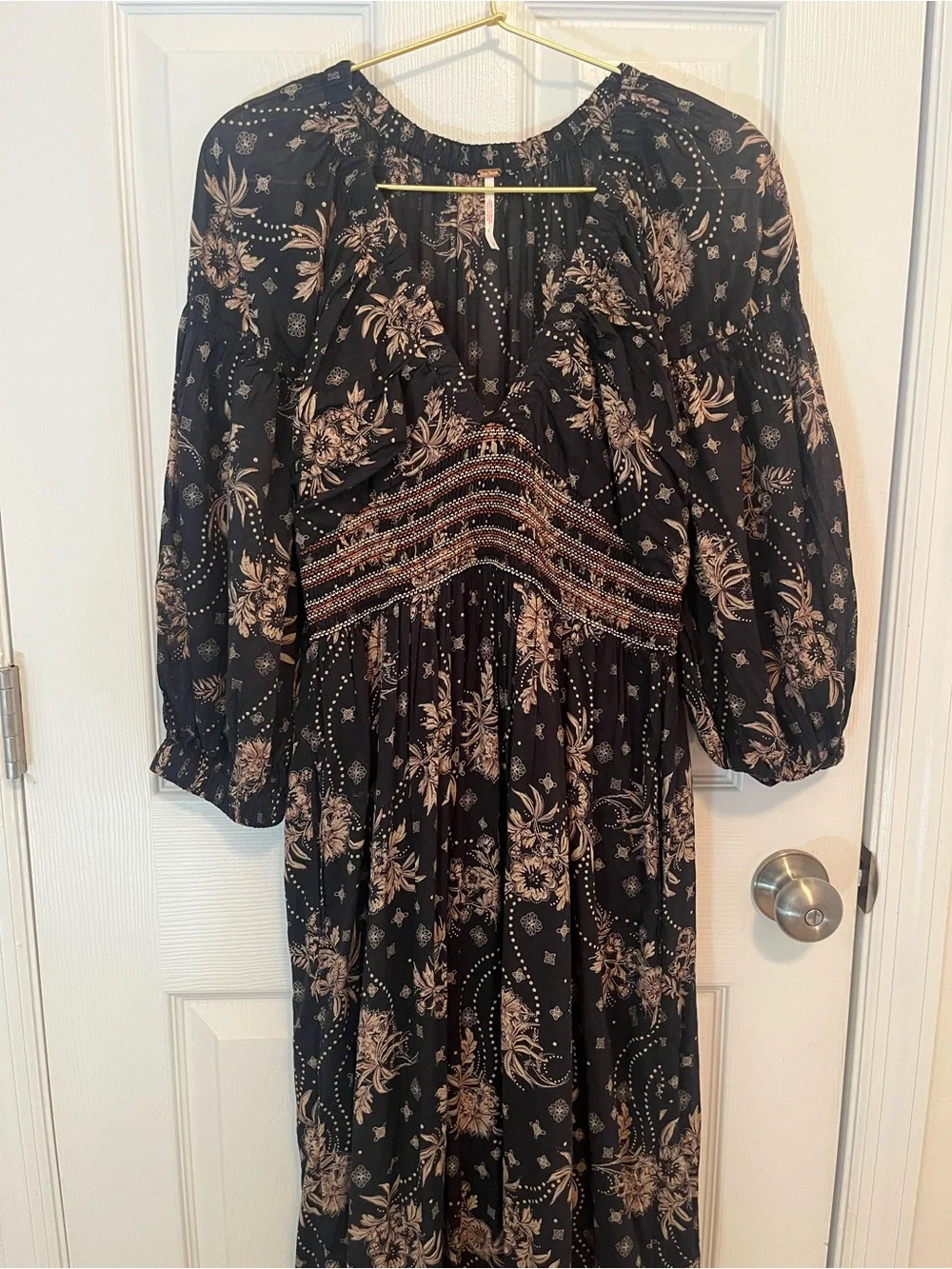 Free People Golden Hour Maxi Dress Black Combo | Boho Floral | Size XS